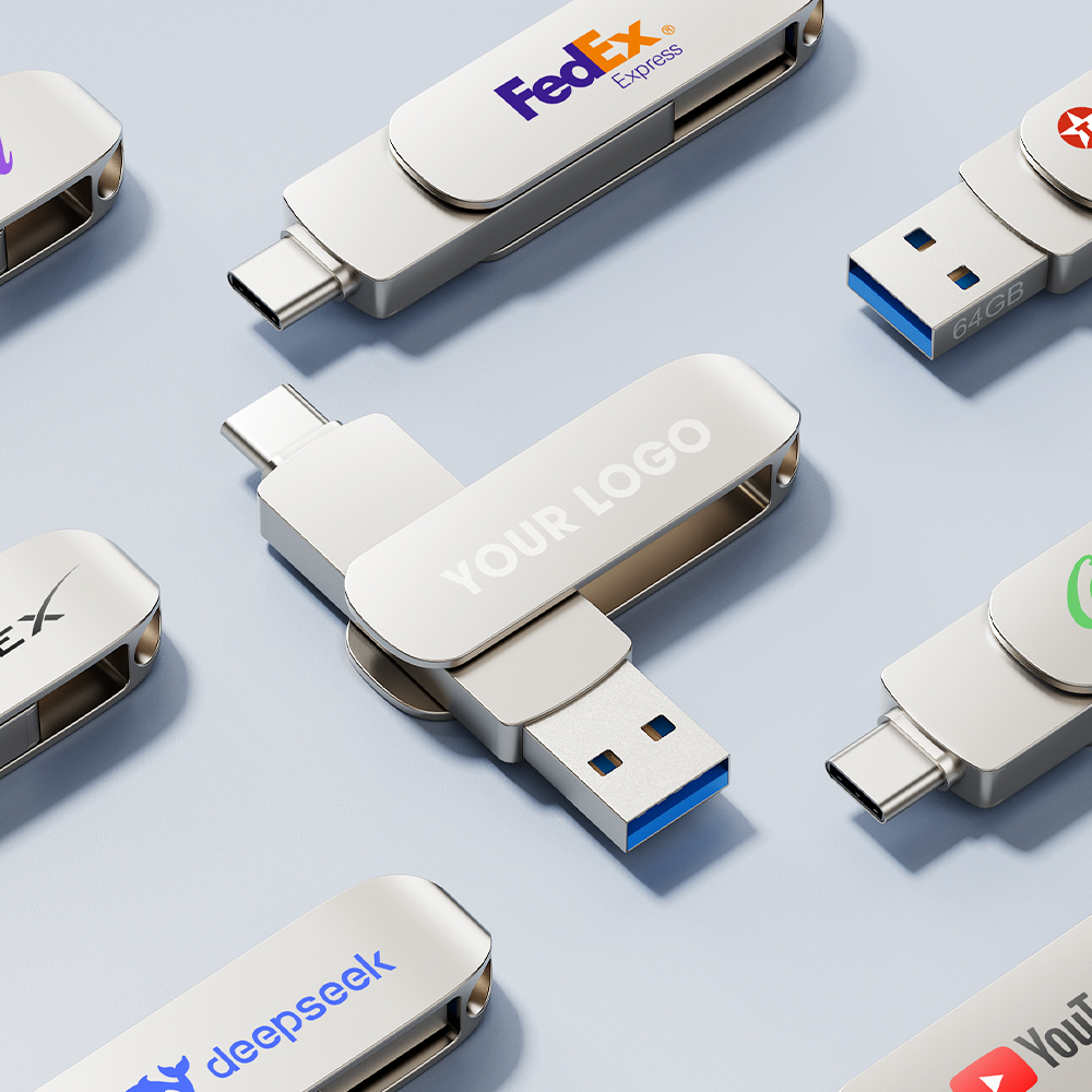 WORTHSPARK Silver 64GB/128GB/256GB/512GB Metal OTG USB 3.0/3.1 Flash Drive with USB Type-C & USB-A Dual Ports 3-Year Warranty