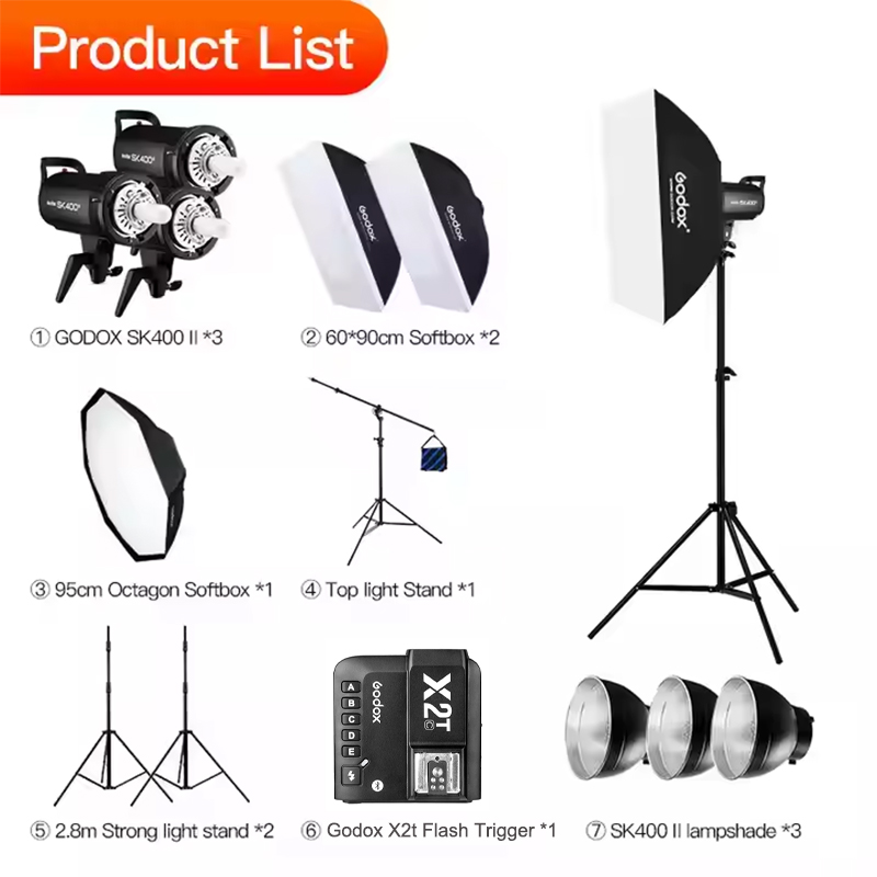 Godox SK400II 400W *3 Professional Studio Flash for Photography Photo Studio Accessories Speedlite Lighting Strobe Light Kit Set