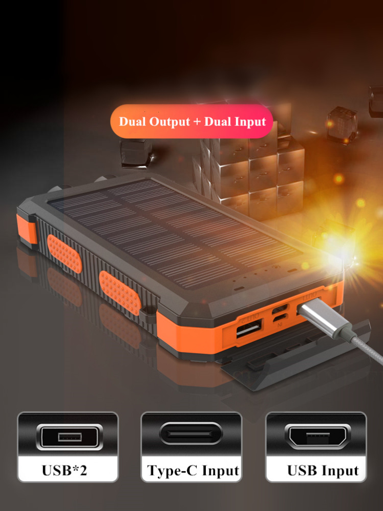 2020 Wholesale Custom Solar Powerbank 20000mah Portable Solar Phone Charger Solar Power Bank with Concealed Phone Holder