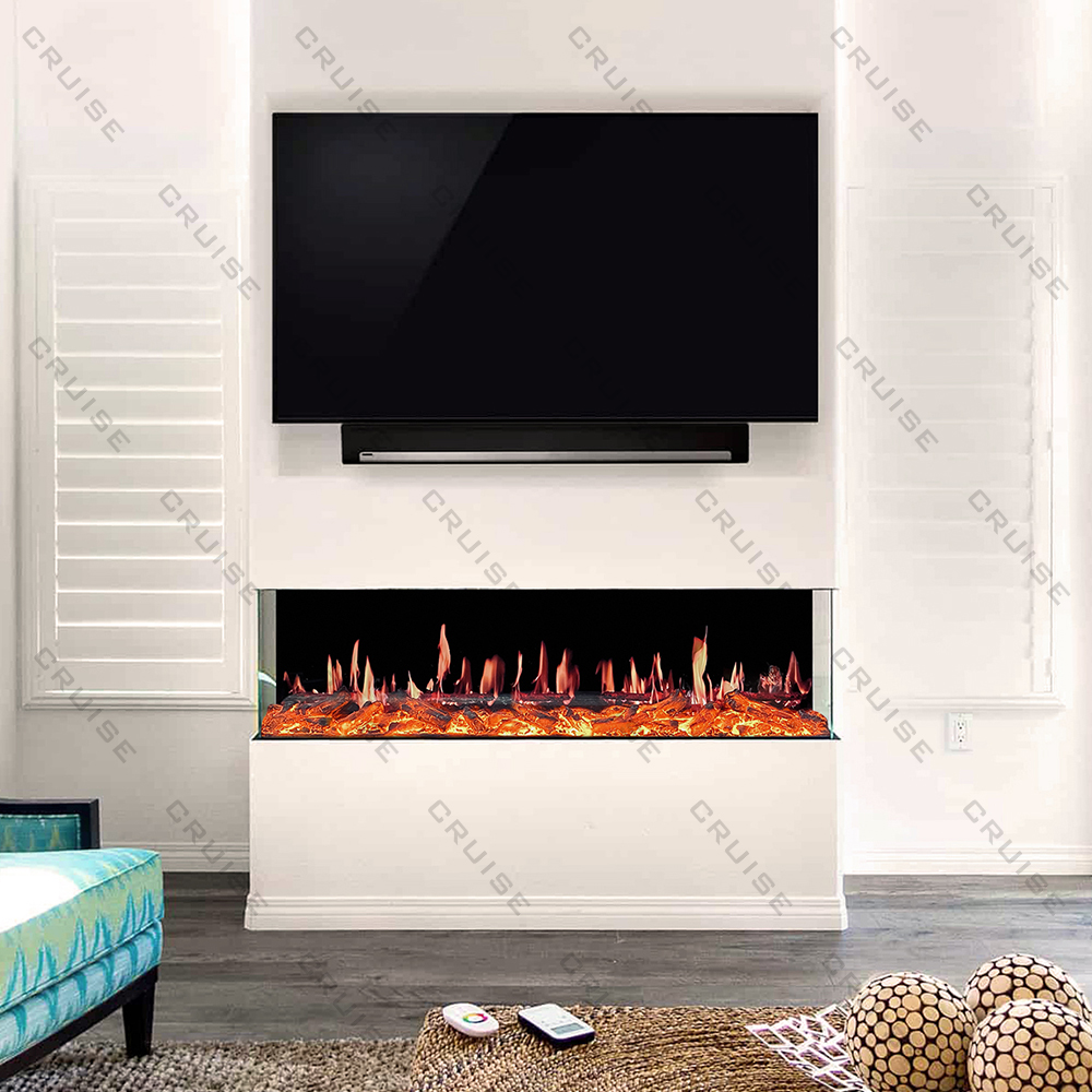 CRUISE 640mm LCD Holographic Fireplace Modular Electric Fireplace Built-in Burning Wood Sound Picture 3side Insert