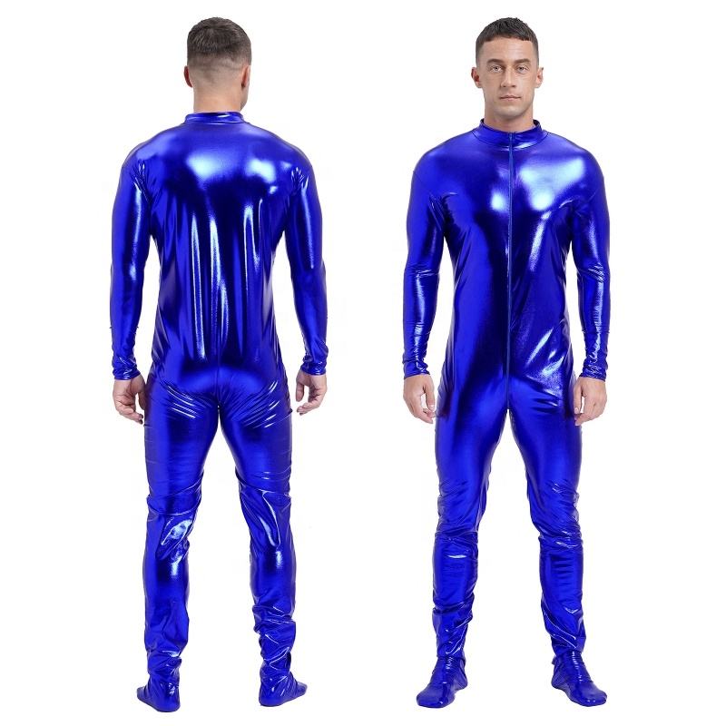 Mens Metallic Jumpsuit Full Body Unitard