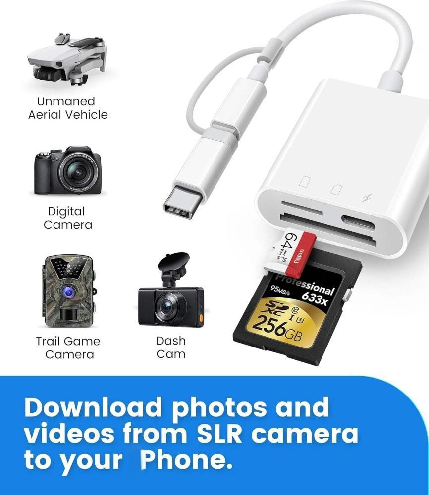 8pin USBC Dual Connector 3 in 1 Memory Card Reader 3 Slot SD TF PD OTG Adapter for iPhone iPad Trail Game Android Devices