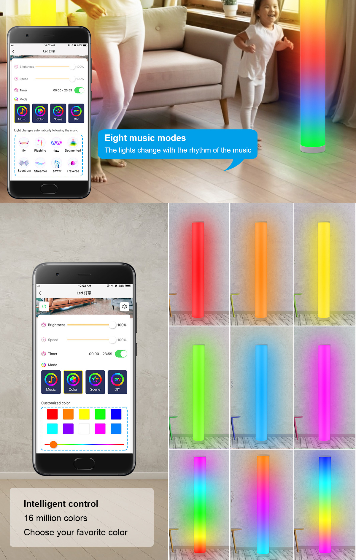 LED Floor Lamp with Remote Control Smart APP for Living Room,Bedrooms,RGB Color Changing Floor Lamp,5 Watt,104 CM