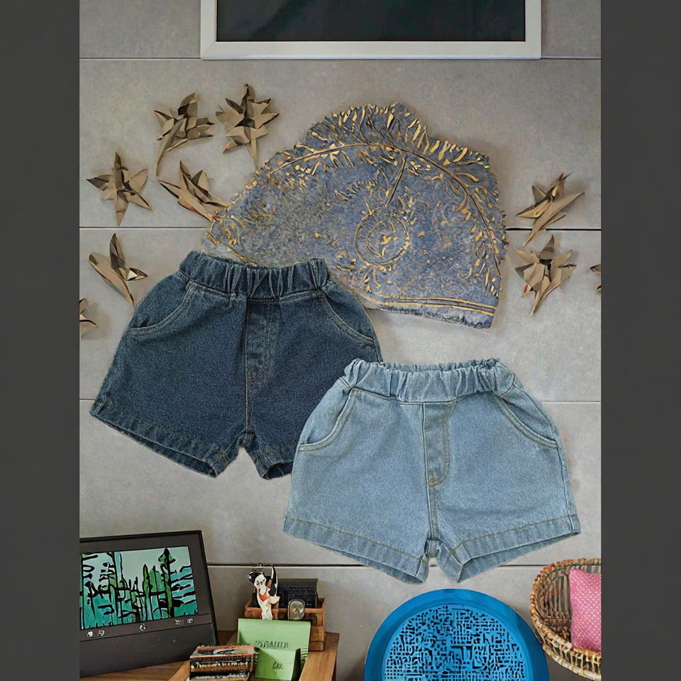 Unisex Kids Casual Denim Shorts Korean