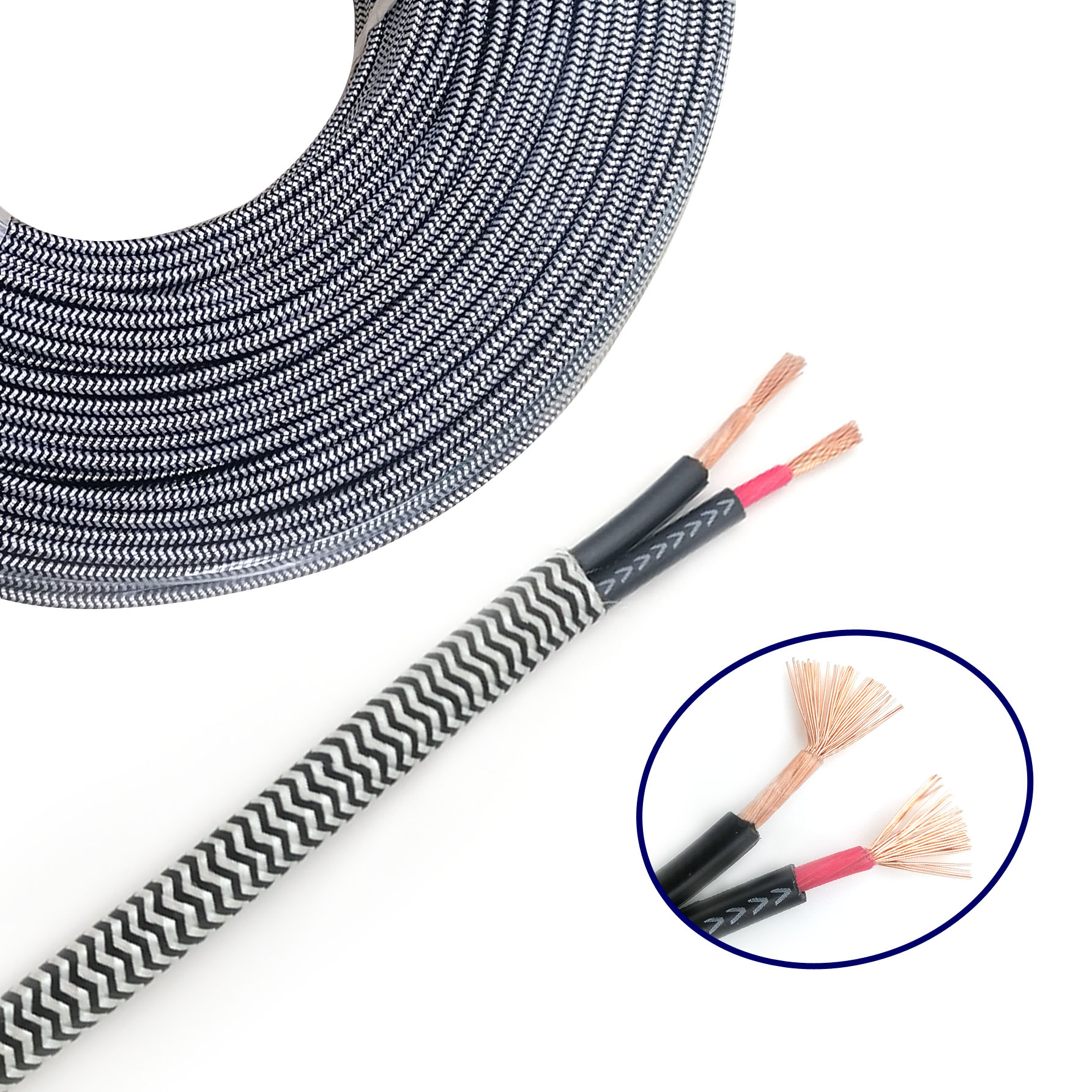 2 Core Transparent Audio Cable 14AWG Flexible OFC Speaker Wire with PVC Black Jacket Speaker Accessories