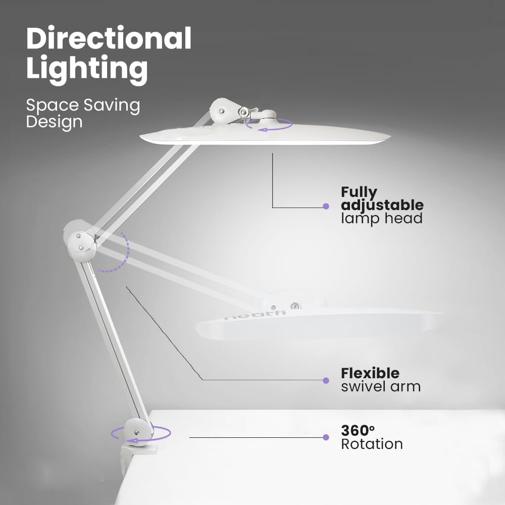 LED Nail Desk Lamp with Clamp 2200 Lum Dimming Task Lamp for Reading Desktop Office Workbench Architect Sewing Study Home Craft