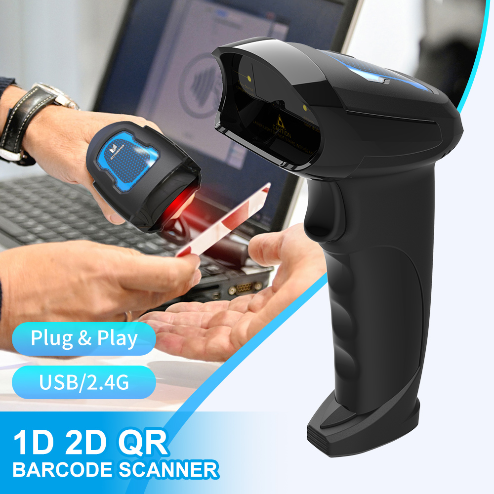 Handheld 1D USB Wireless QR Code Barcode Reader 2D CMOS Wireless Barcode Scanner with Light 300 Scans/Sec A4 Stock Hospital Use