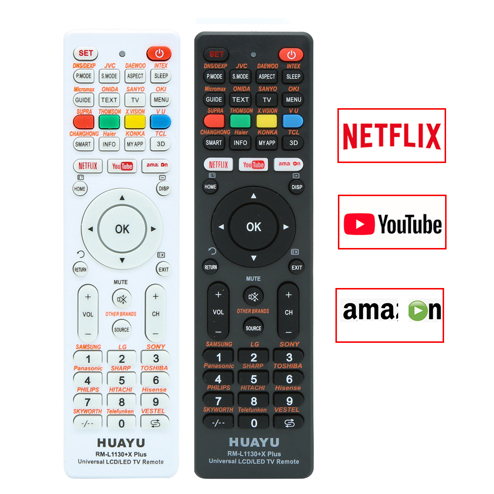 HUAYU RM-L1130+X Plus Black White Universal Tv Remote Control for All Tvs Super General Simple Setup Controller