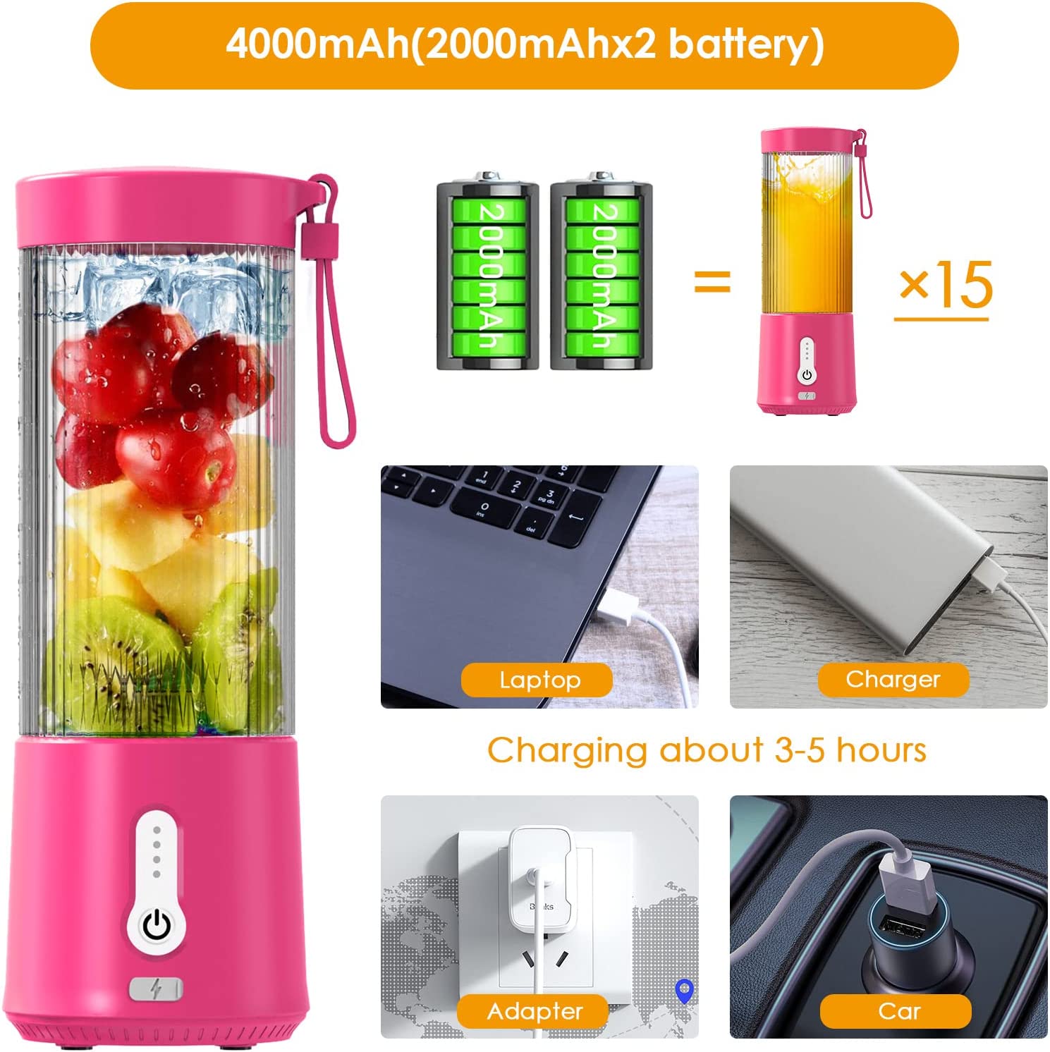 Portable Handheld Blender Juicer 450ML 6 Blades Stainless Steel USB Rechargeable Automatic Electric Blender Juicer