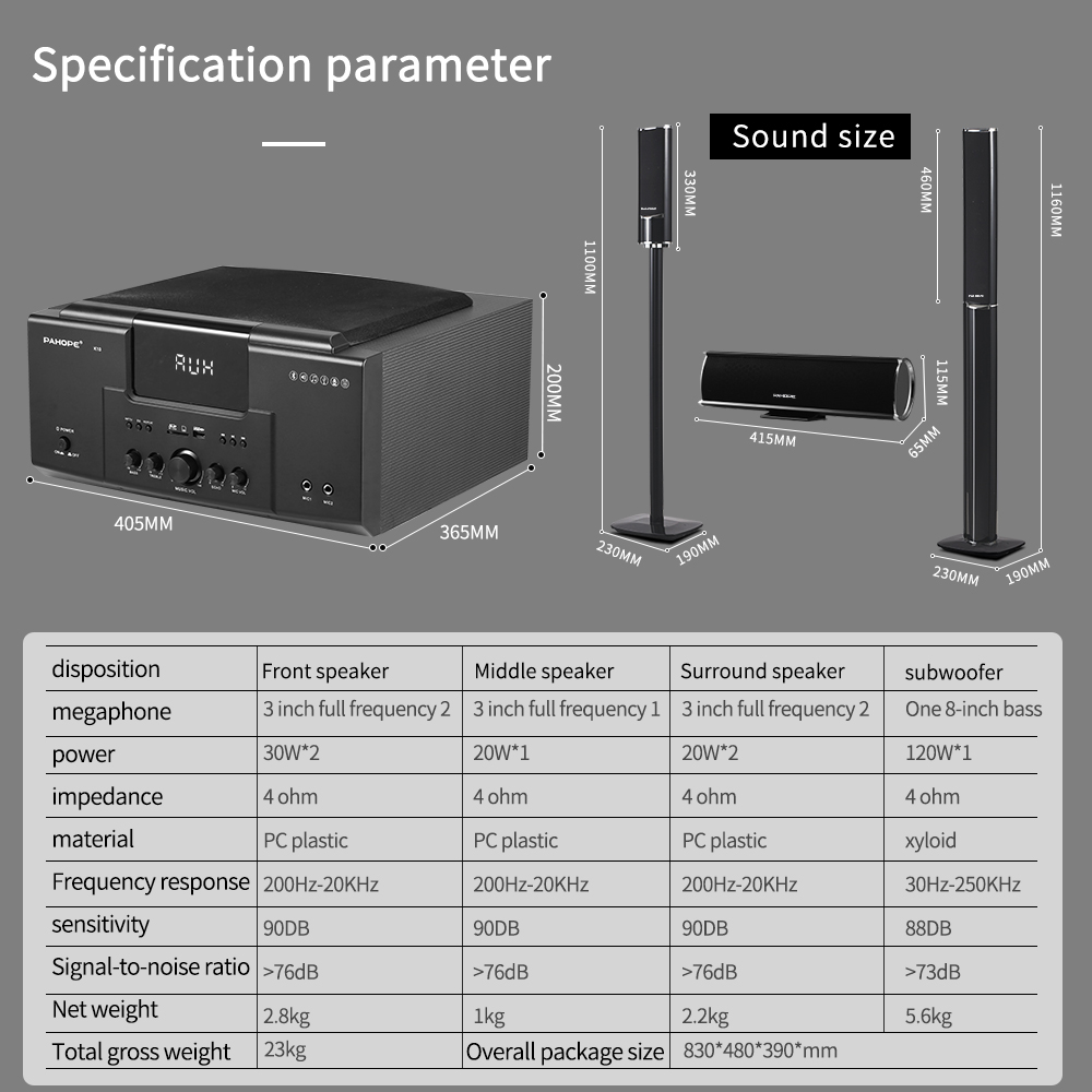 5.1 Home Theater Systems with Karaoke USB Wireless Microphone Living Room Speaker Bt Home Theatre System