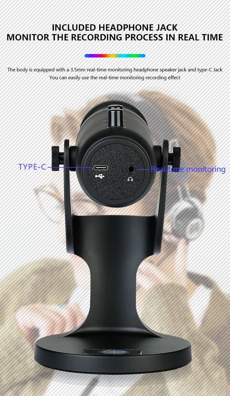 RGB Condenser Microphone for Laptop Computers USB Mic for Recording Singing Gaming Streaming Video