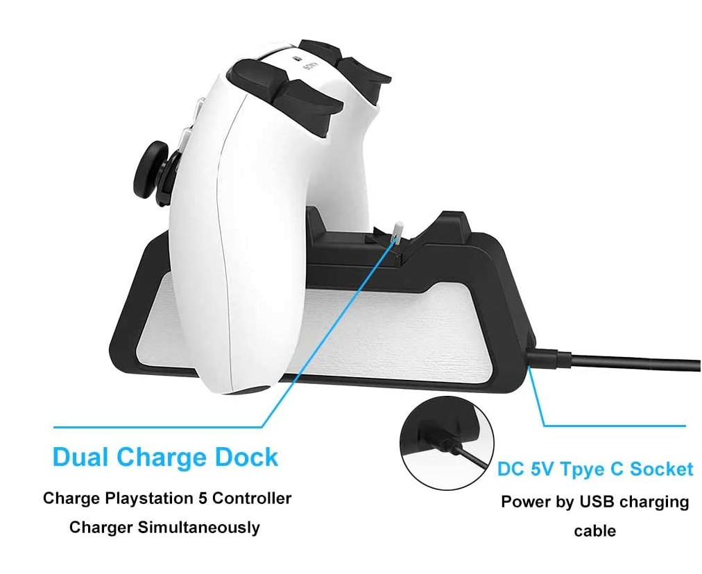 LED Indicator Type-C Cable Sense Wireless Controller Charger Stand for Sony Playstation 5 PS5 Fast Dual Charging Dock Station