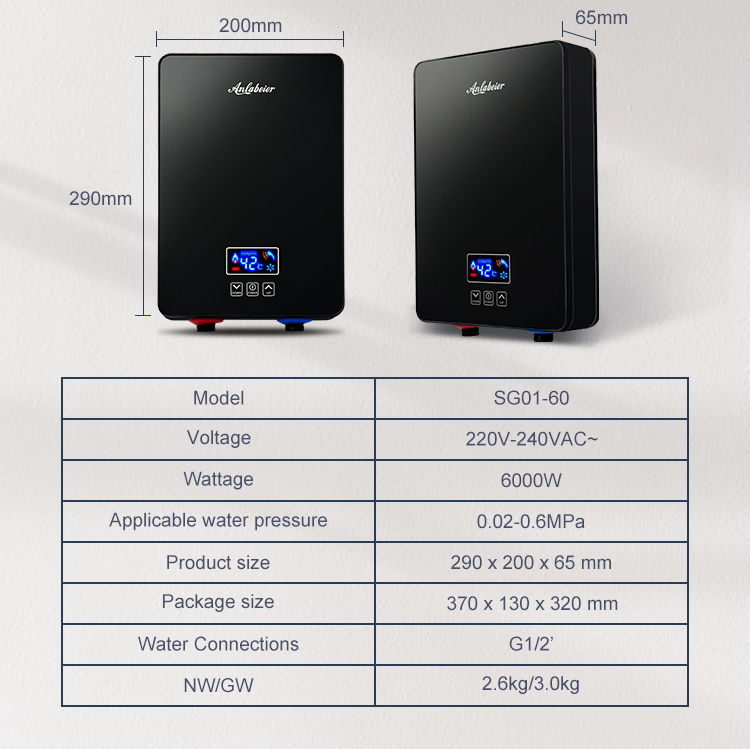 wall mount tankless electric water heater Overheat protection endless hot water for cold weather tankless heater 220v 3-6kw