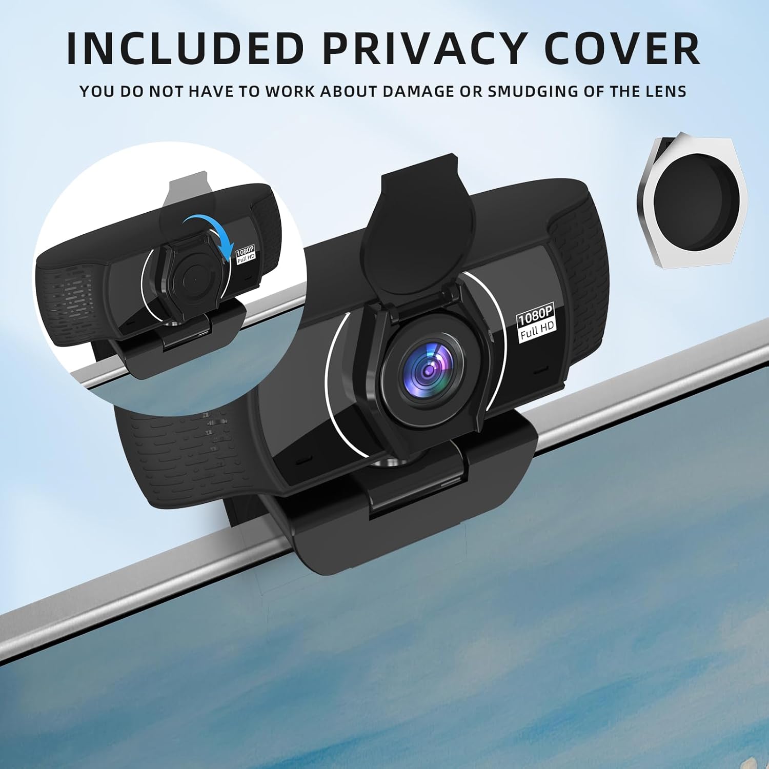 SYONG 1080P Webcam for PC with Microphone, Computer Webcam 110° Field of View Streaming Camera with Cover Plug-Play USB Camera