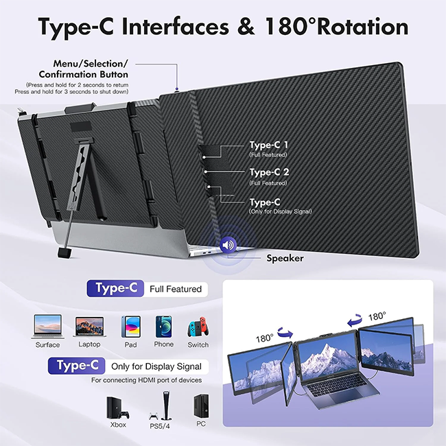 OFIYAA OEM ODM Direct Factory Kwumsy S2 Triple Laptop Screen Extender 14" FHD 1080P IPS Dual Portable Monitor for Laptop