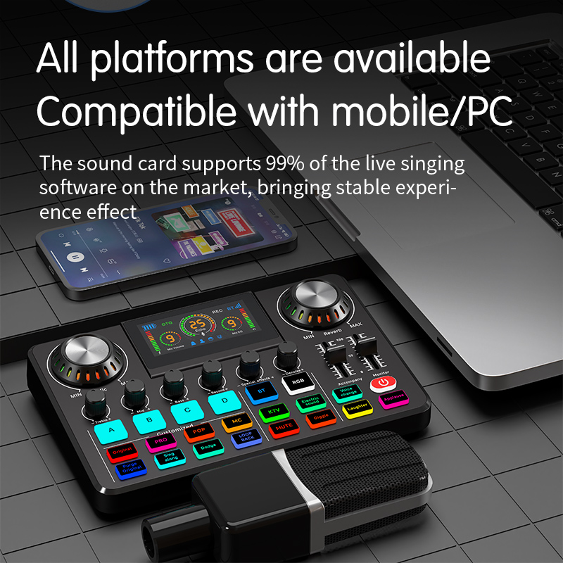 F668 Broadcast Blog Equipment Live Sound Card With Microphone Set Bluetooth Audio Recording Mixer for Computer Live Streaming