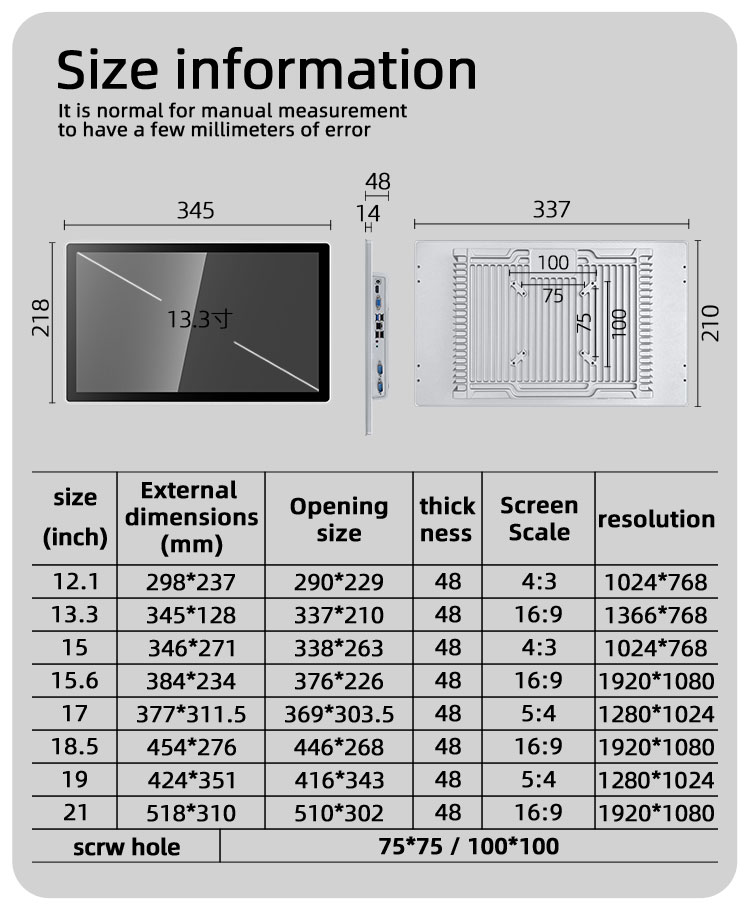 17\" 15\" 19\" 21.5\" Slim Industrial Panel PC Capacitive Touch Screen Wall Mount Open Frame Monitor Stock Computer Accessories
