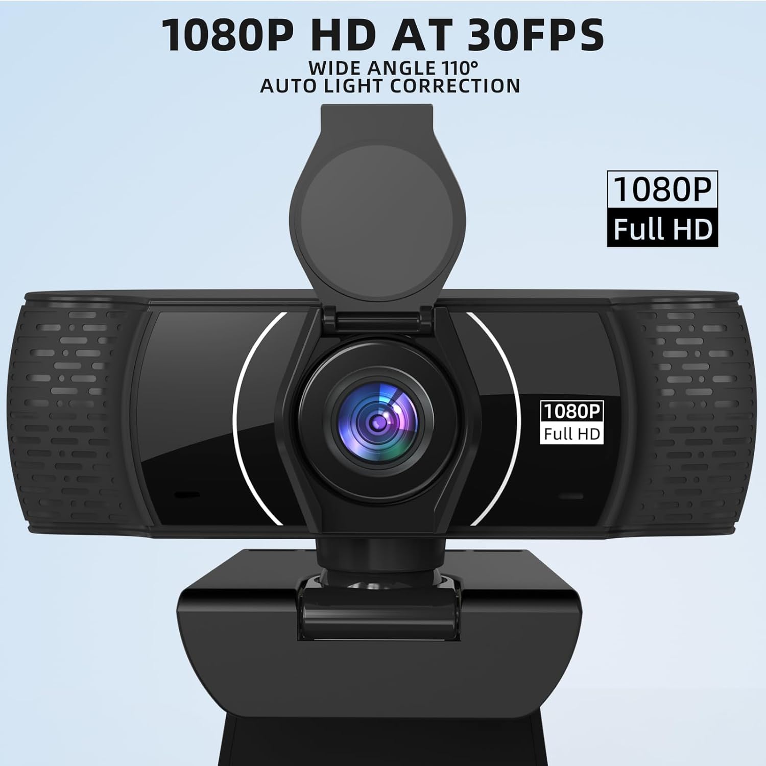 SYONG 1080P Webcam for PC with Microphone, Computer Webcam 110° Field of View Streaming Camera with Cover Plug-Play USB Camera