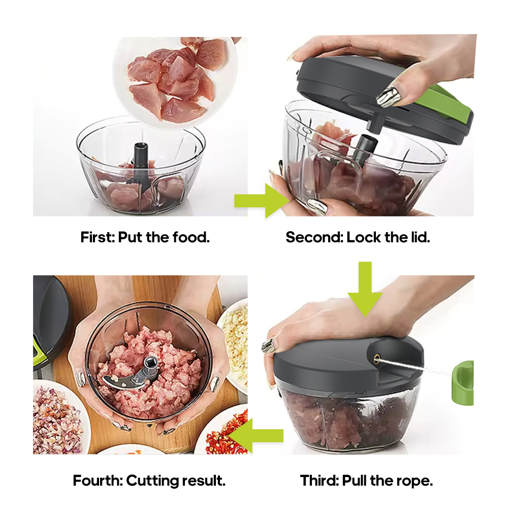 Hot Selling Manual Food Chopper 3 Stainless Steel Blades Mini Hand Pull Cutter Fruit Meat Vegetable Garlic Chopper
