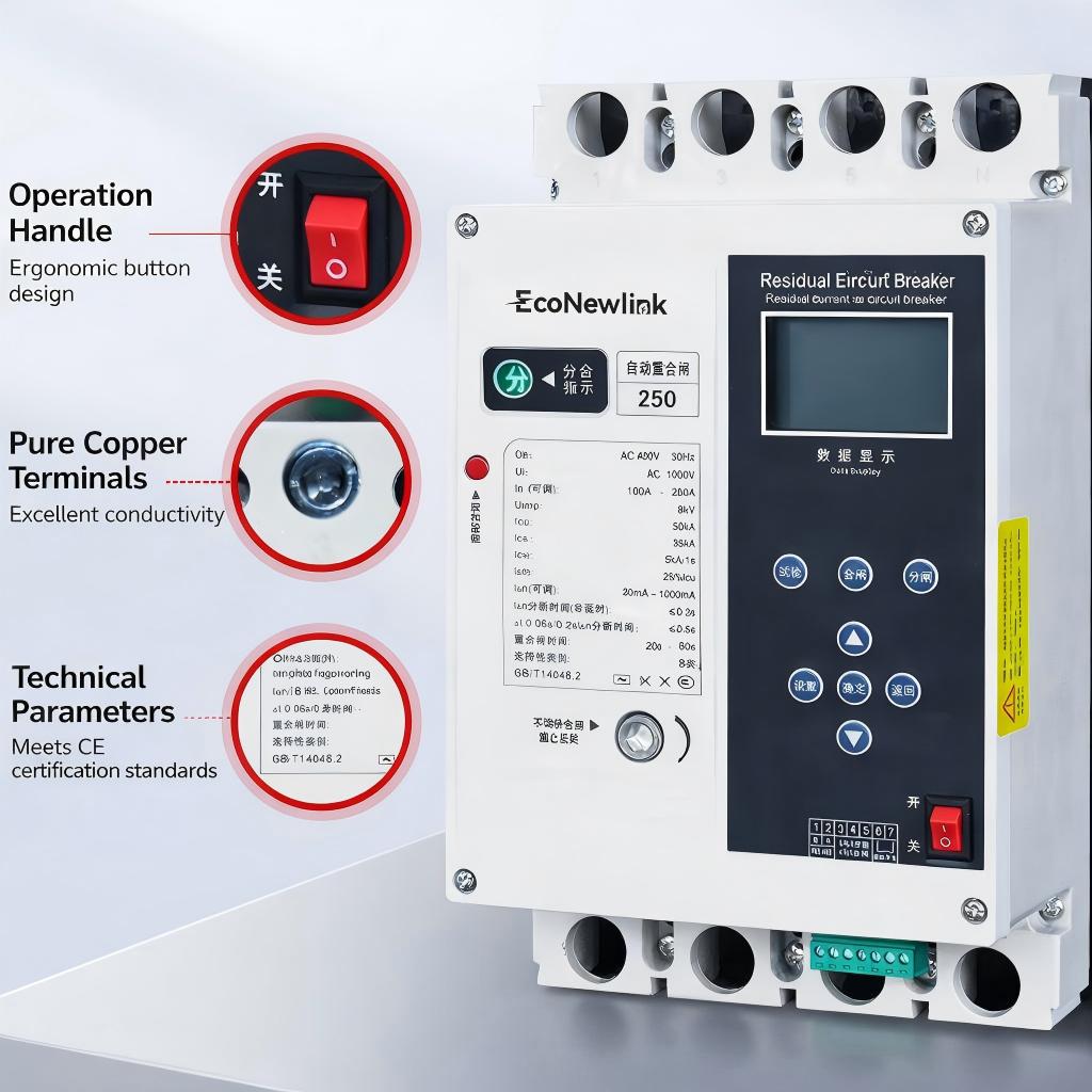 RCBO Motorized Operation Auto Recloser 4P MCCB Self Reclosing Molded Case Circuit Breaker for Industrial Power Distribution