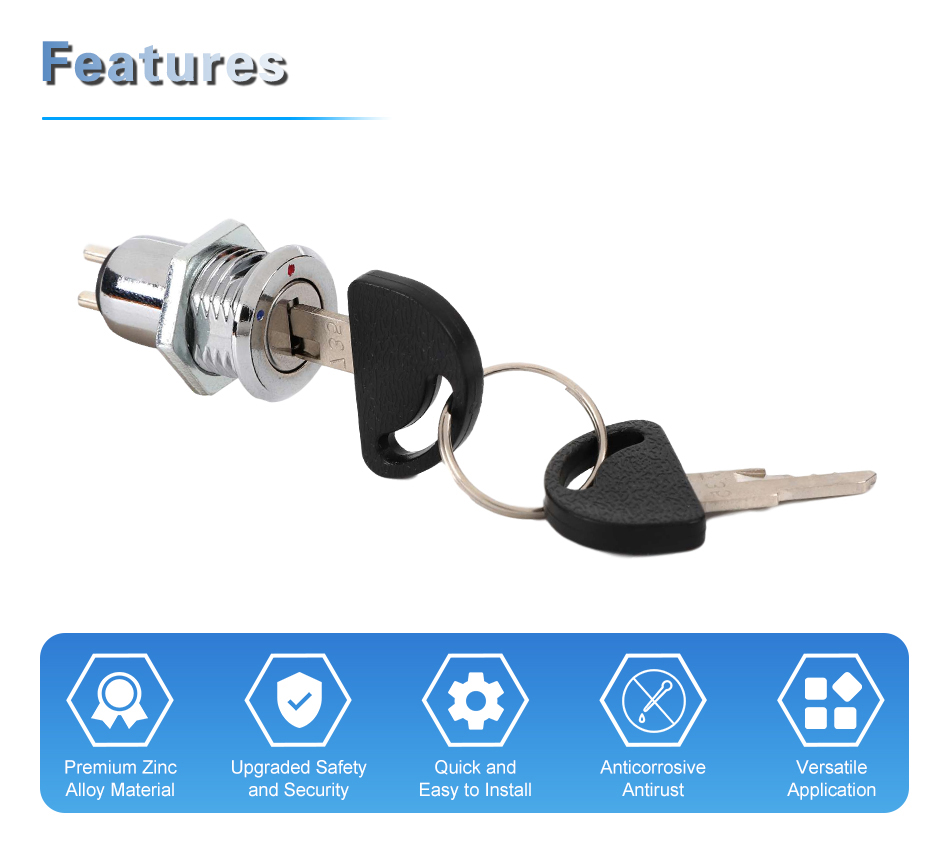 16mm Key Lock Ignition Switch with Lock Mechanism for Industrial and Commercial Applications