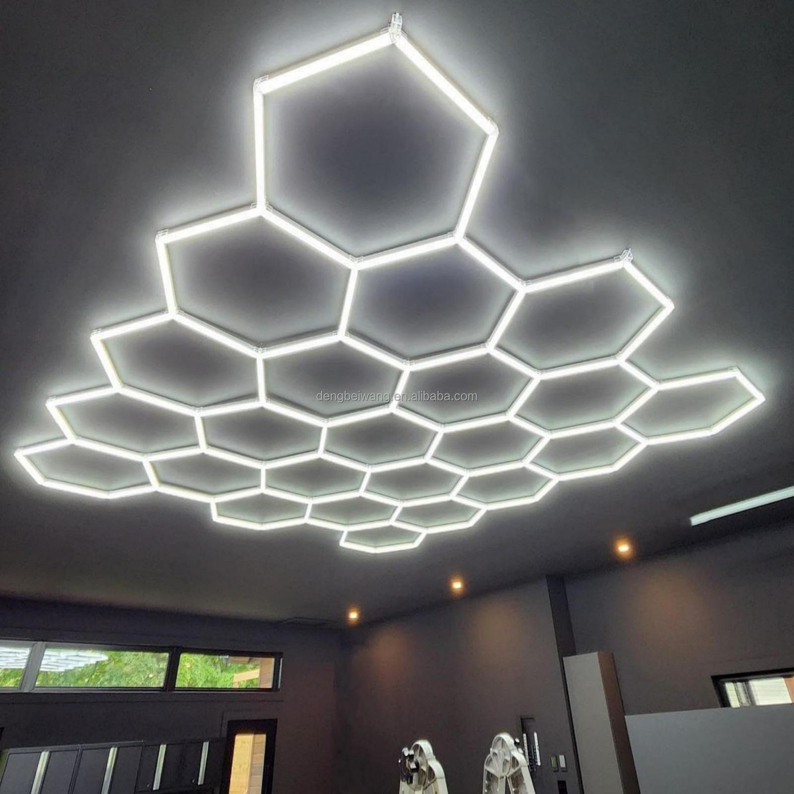 100-240V Hexagon LED Ceiling Light Hexagonal LED Light Honeycomb Ceiling Lights for Car Garage Repair Workshop