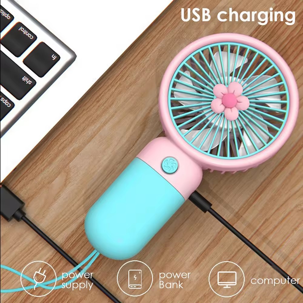 In Stock Summer Rechargeable Portable Travel Fan Mini Handheld Fan Flower Fairy Hand-held Rechargeable Pocket Fan for Kids Gift
