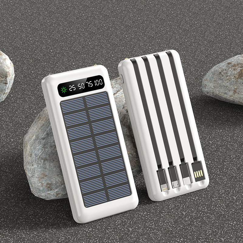 20000mAh Solar Power Bank with Built-in 4 Cables, Ultra Slim Portable Outdoor Mini Mobile Charger