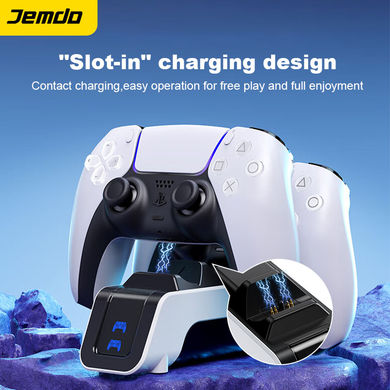 Jemdo Dual Controller Charging Station for PS5 Gamepad Fast Charge Dock with Smart LED Light and Easy Slot in Design