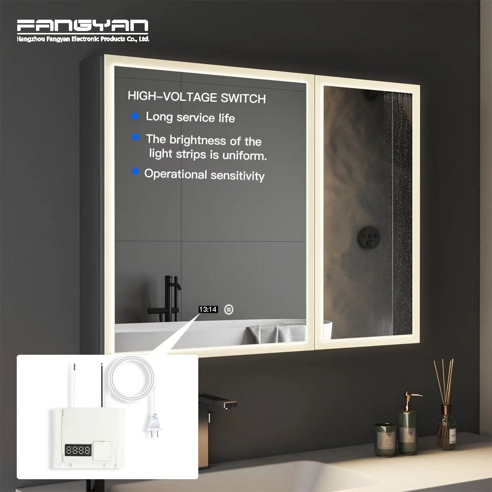 High Voltage Mirror Touch Sensor Switch with Time and Temperature Display for Connecting 110V or 220V LED Strips