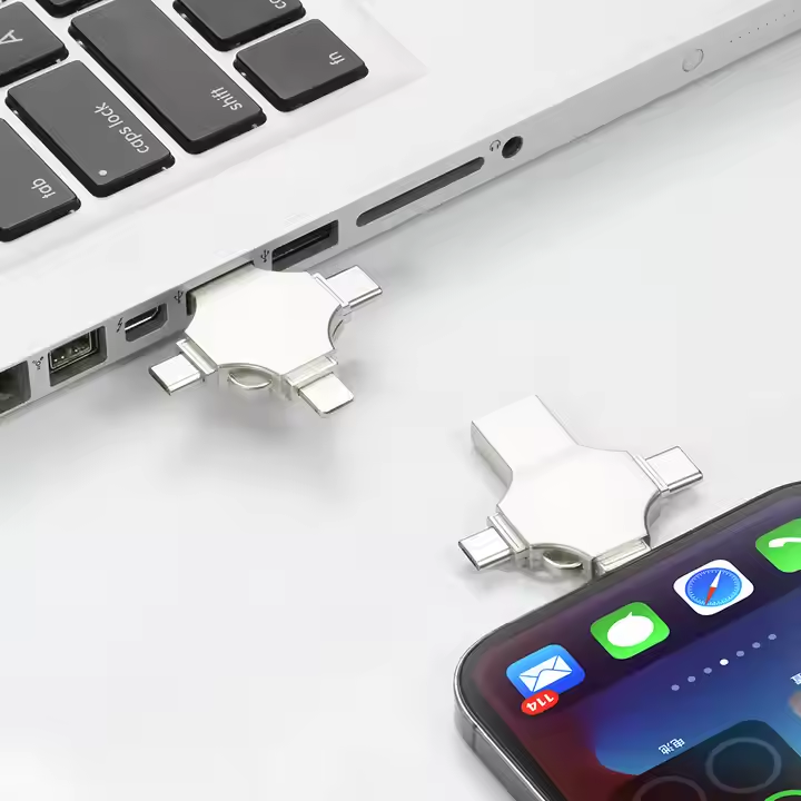 High-Speed 4-in-1 OTG USB 3.0 Flash Drive 64GB Portable Mini Jump Drive 128GB 256GB Android Photo Stick New USB 2.0 for Metal