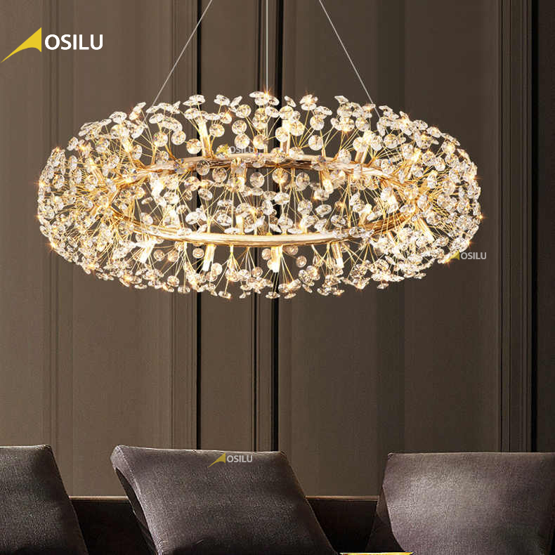 European Interior Lighting High Kids Room Ceiling Dandelion Pendants Crystal Beads Circular Lighting Chandeliers