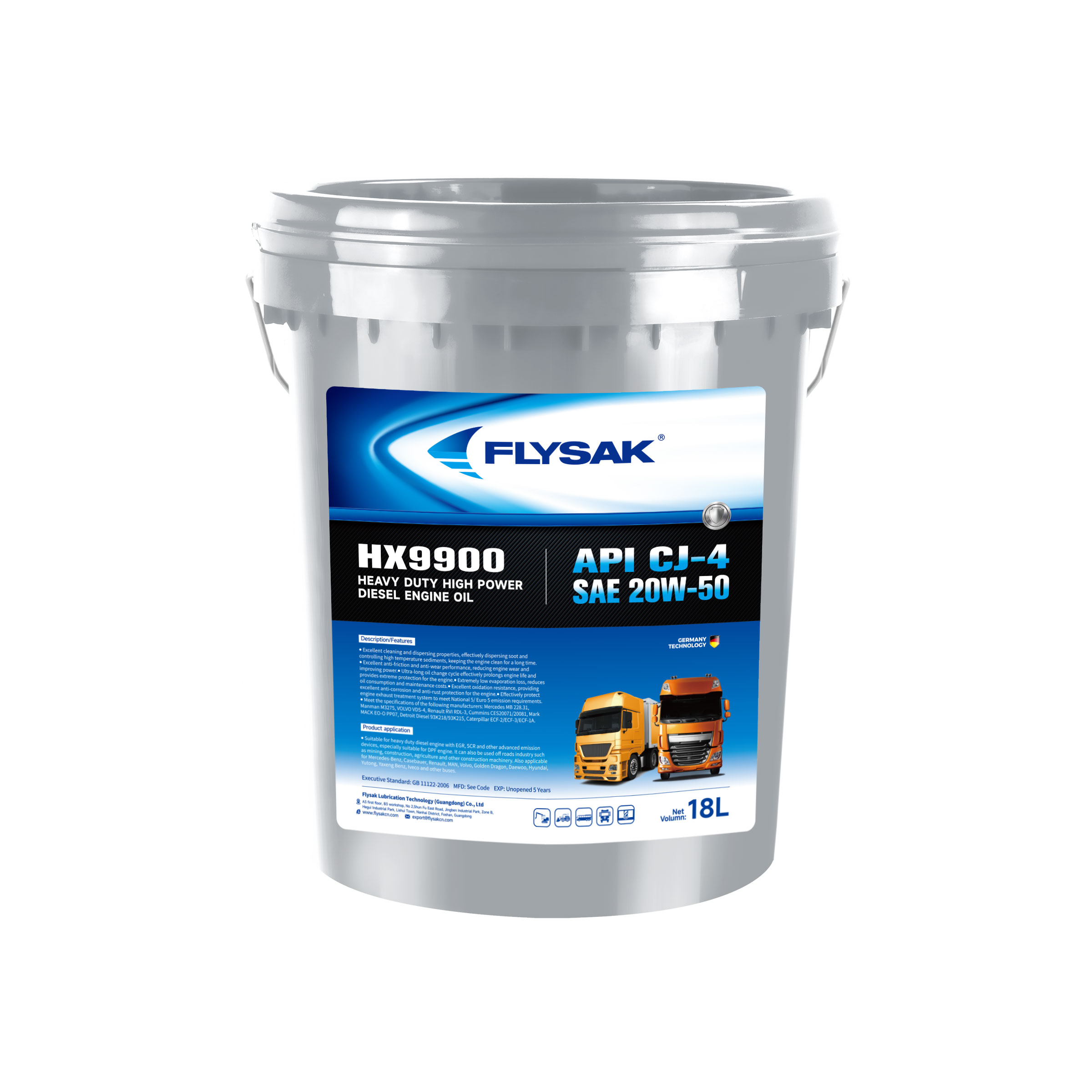 High Quality 18L HX9900 Heavy Duty High Power Diesel Engine Oil API CJ-4 SAE 20W-50 Suitable for Heavy Duty Diesel Engine
