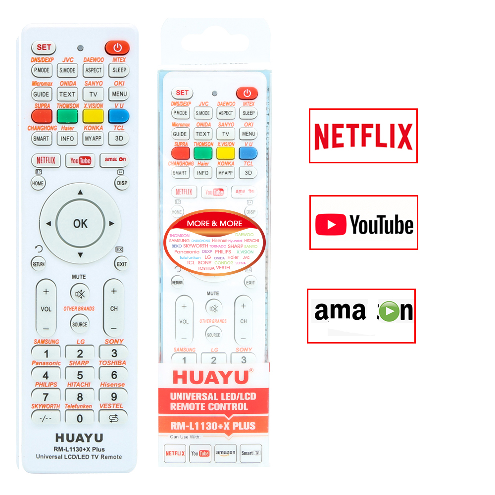 HUAYU RM-L1130+X Plus Black White Universal Tv Remote Control for All Tvs Super General Simple Setup Controller