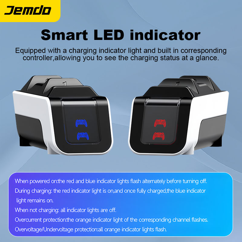 Jemdo Dual Controller Charging Station for PS5 Gamepad Fast Charge Dock with Smart LED Light and Easy Slot in Design