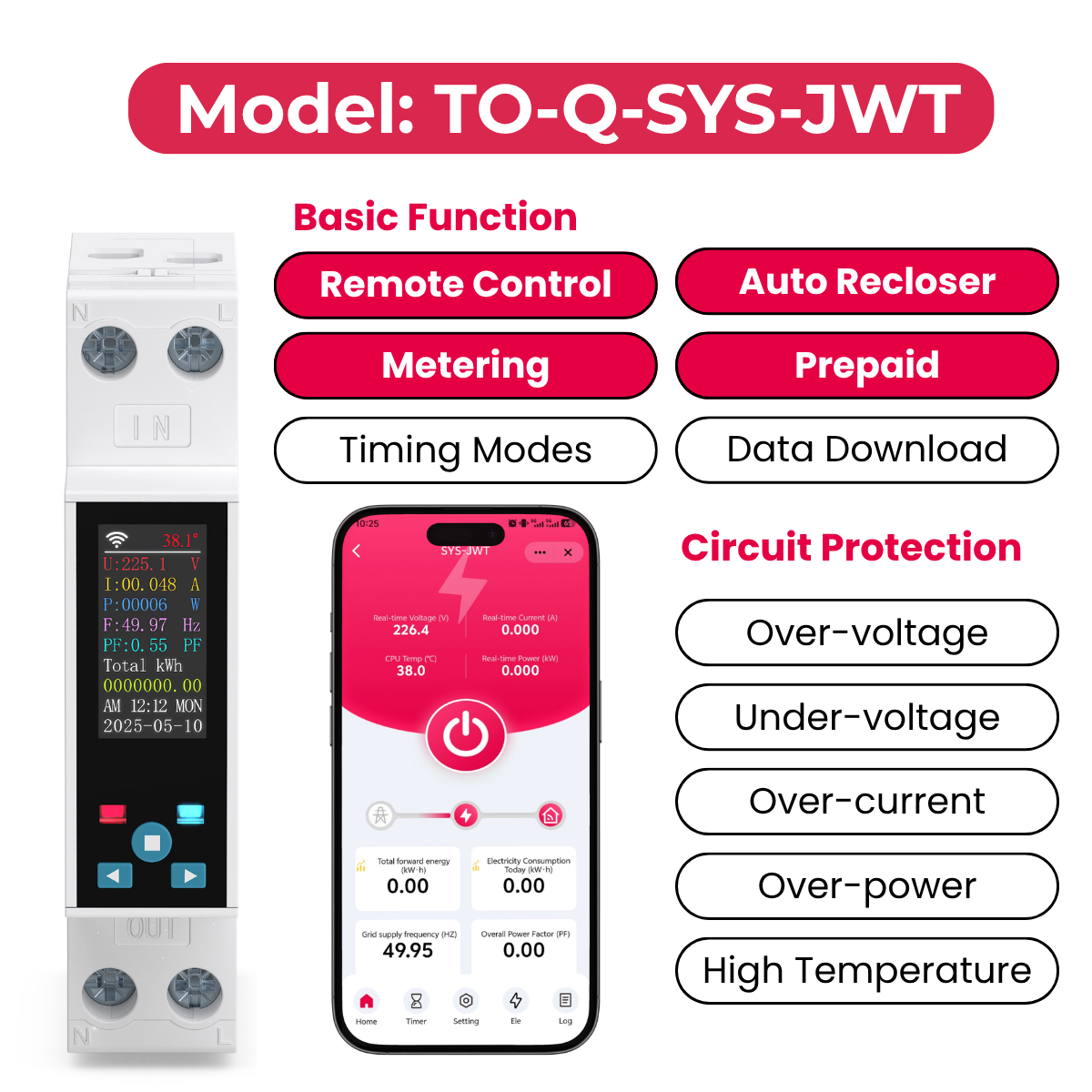 DIN Rail Tuya WiFi Smart Meter MCB Circuit Breaker CB/CE 63A Remote Control Metering 1P+N 90-240V Smart Switch API OEM/ODM Chayo