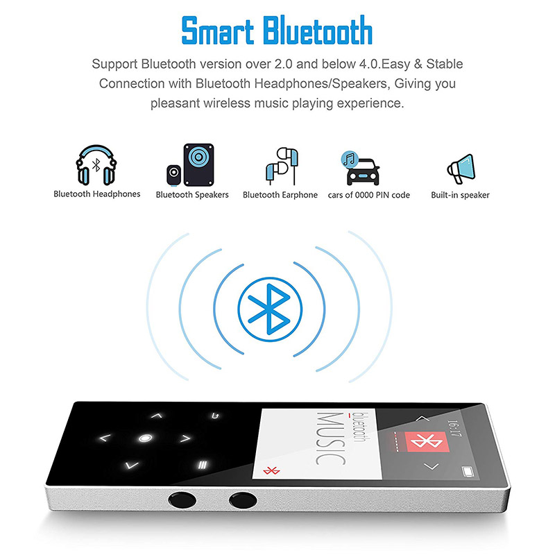 BENJIE MP4 Player with Touch Screen <2" Display up to 64GB Memory Built-in Speaker & -Multi-Color Options