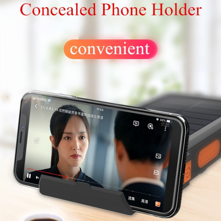 2020 Wholesale Custom Solar Powerbank 20000mah Portable Solar Phone Charger Solar Power Bank with Concealed Phone Holder
