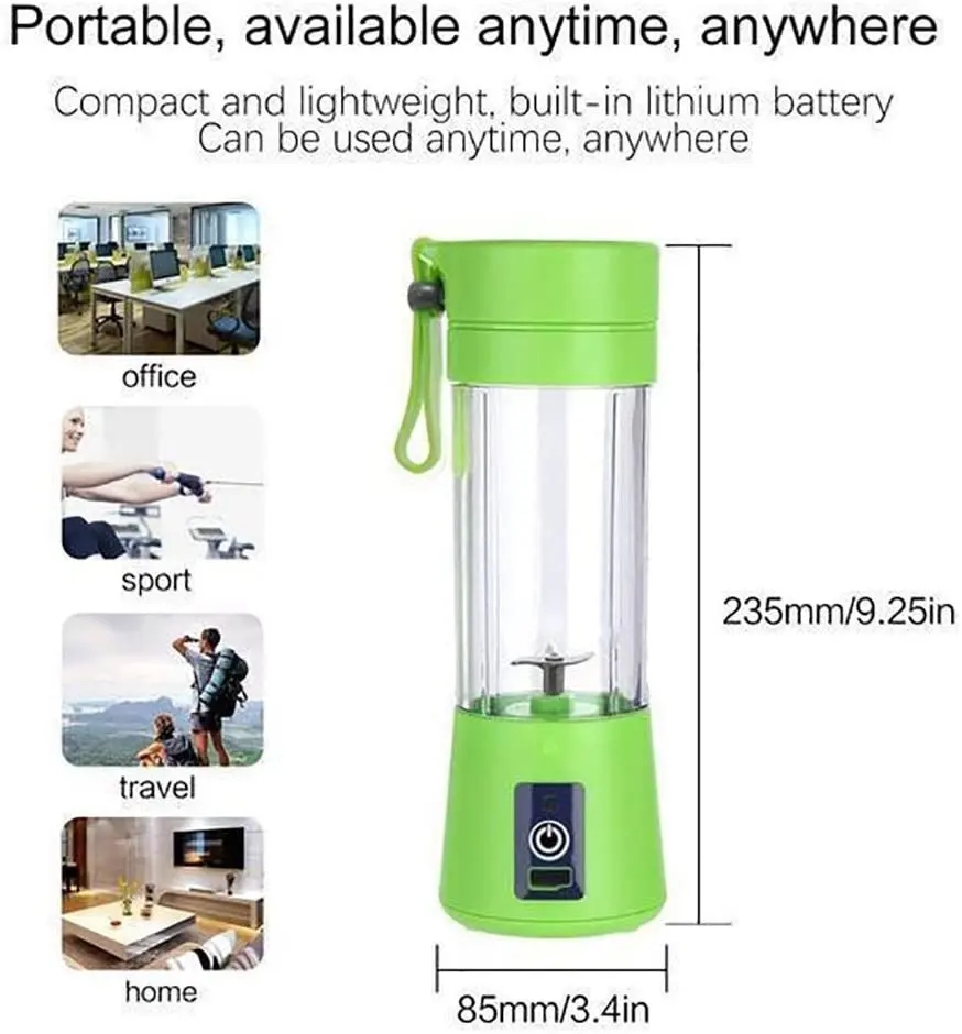 Portable 380ml Stainless Steel USB Juicer Blender with Battery for RV Car Outdoor & Hotel Use