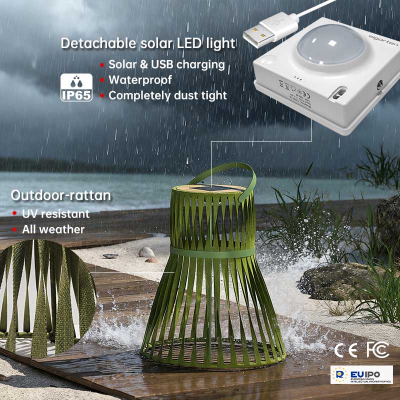 sigarten Adjustable brightness IP65 waterproof blue rattan outdoor garden floor lantern light