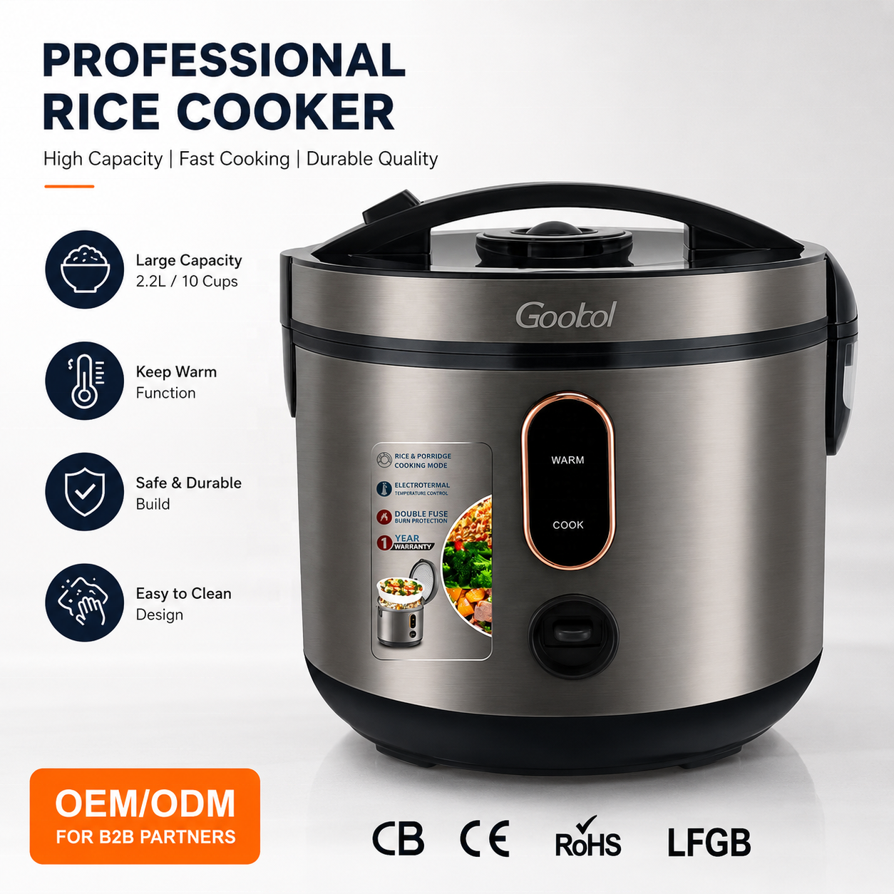 1.0L-2.8L Stainless Steel Deluxe Electric Rice Cooker, Non-Stick Inner Pot, Automatic Multi-function Household Appliance