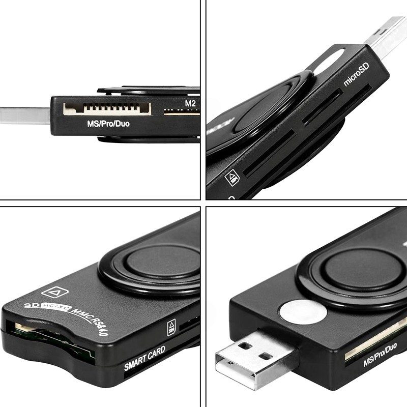 Multi USB2.0 Bank IC ID EMV MMC USB-CCID ISO 7816 SD TF M2 MS Smart Card Reader Compatible with Windows 7 8 10 and Linux OS