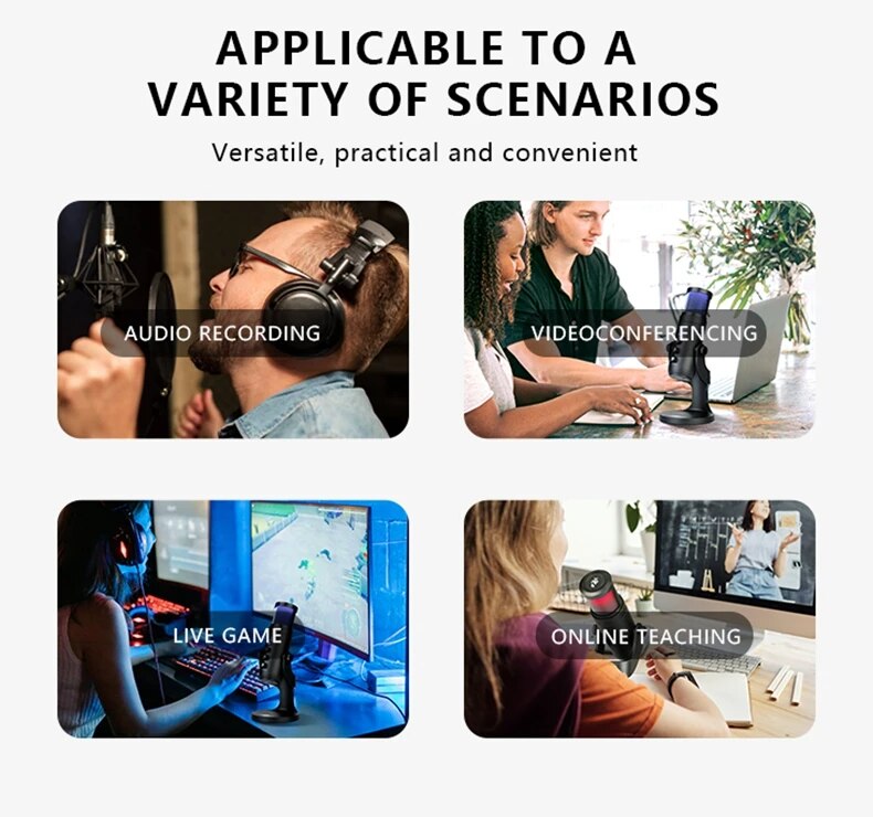 RGB Condenser Microphone for Laptop Computers USB Mic for Recording Singing Gaming Streaming Video