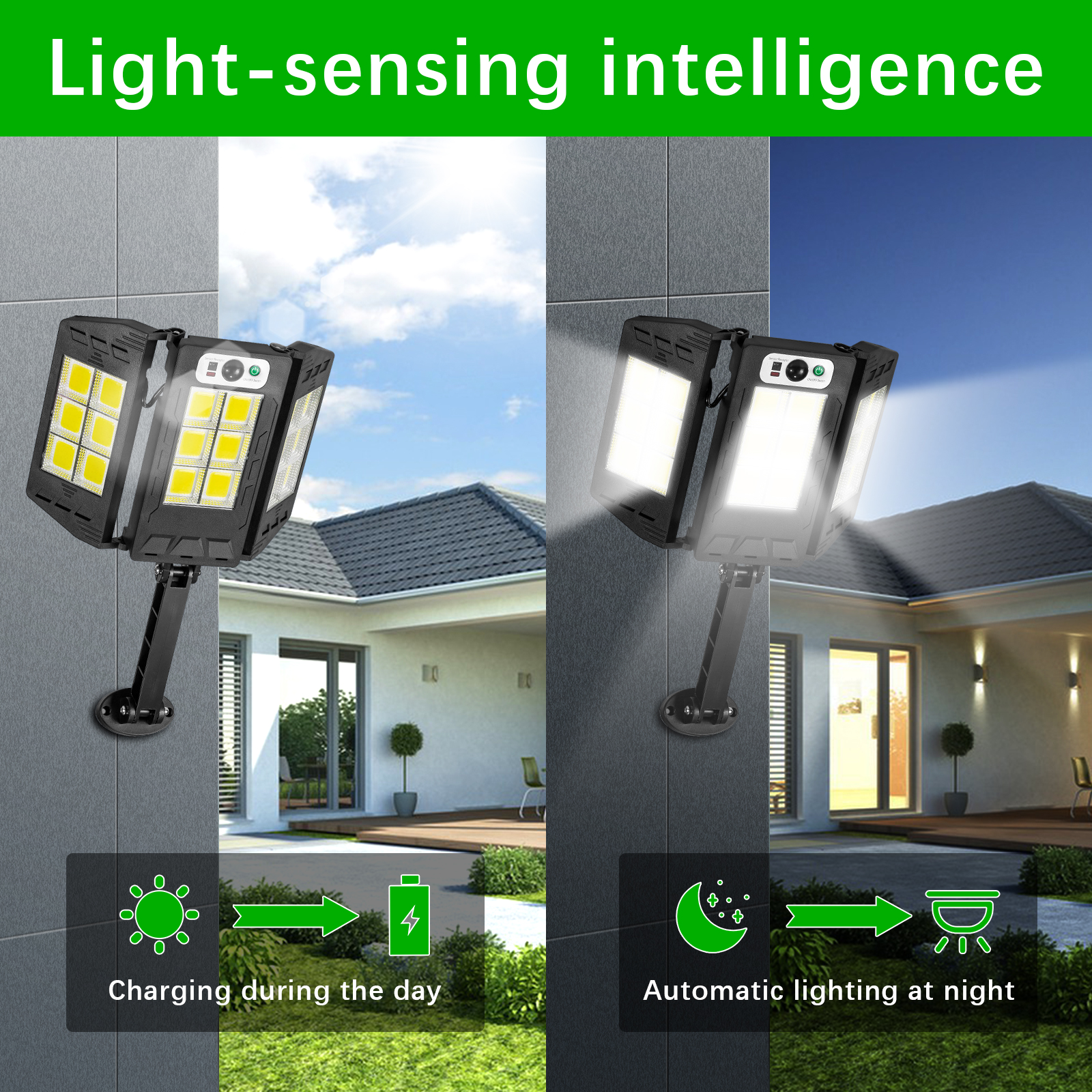 Solar LED Foldable Flood Light Remote Control Light Sensor Outdoor Wall Mount Portable Emergency Camping Street Light