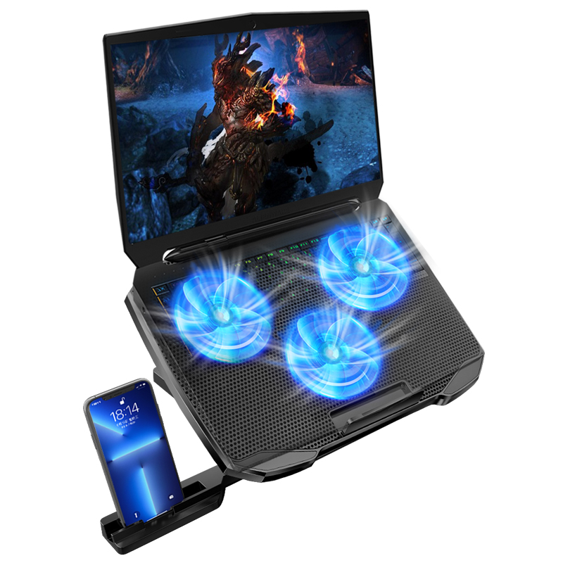 Height Adjustable LED Light 3 Fans Cooling Pad Air Cooler USB Adjustable Laptop Stand With Cooling Fan and Phone Stand
