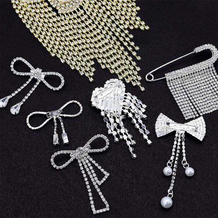 Rhinestone Fringe Brooch Bowknot