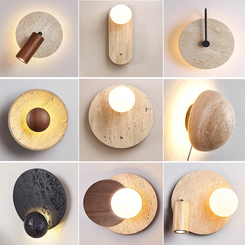 Wholesale Price Numerous Styles Round Moon Stone Look Led Modern Travertine Wall Lamp
