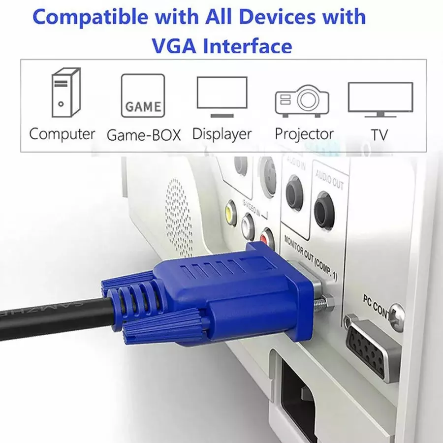 OEM Coaxial VGA to VGA Converter Cables 1m 1.5m 1.8m 1080P 15pin M/M for Projector Monitor and DVD Player PVC Jacket