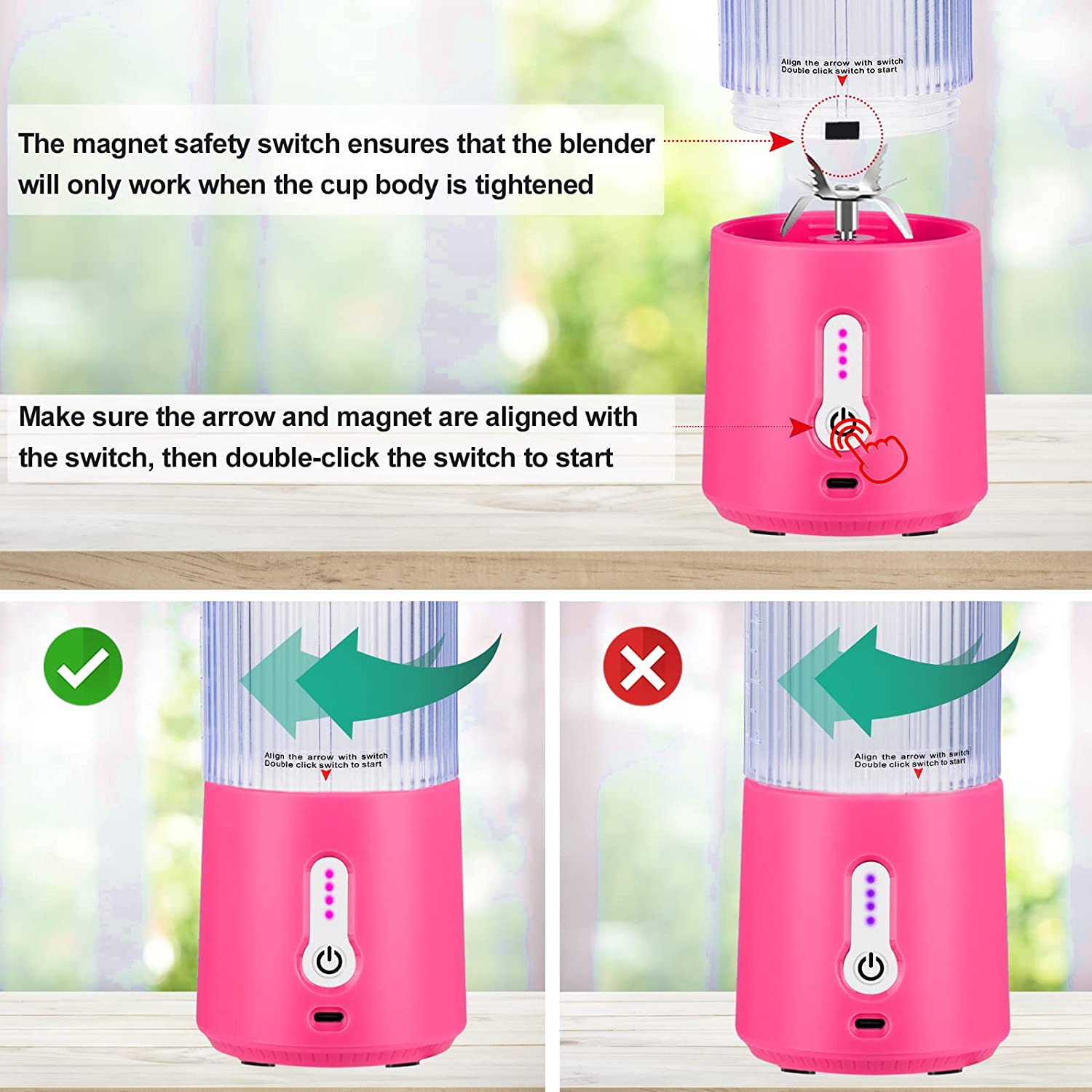 Portable Handheld Blender Juicer 450ML 6 Blades Stainless Steel USB Rechargeable Automatic Electric Blender Juicer