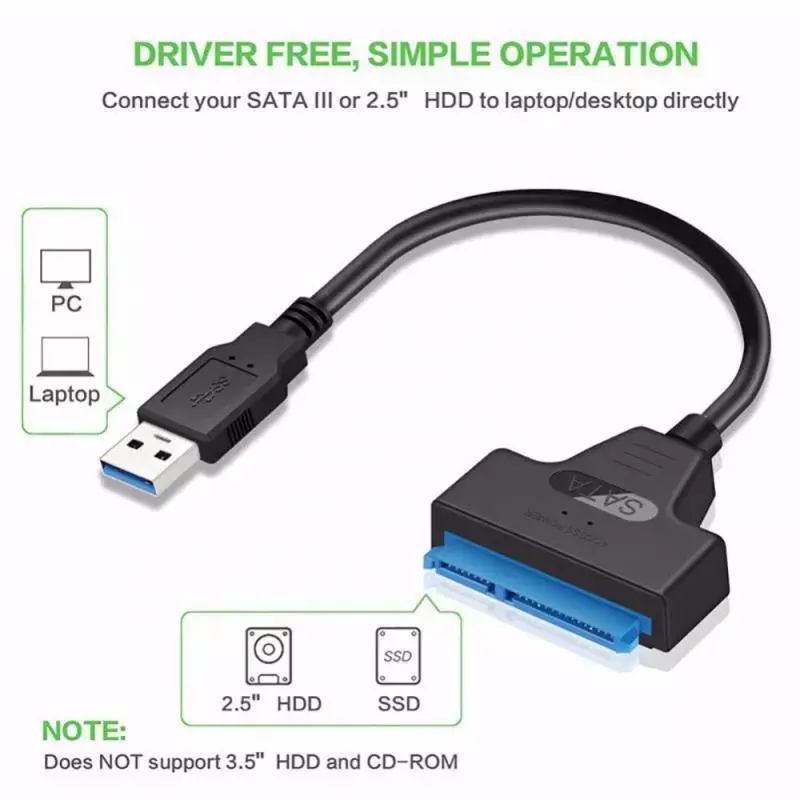Hight Quality USB3.0 to SATA 7+15Pin Adapter Drive 2.5 Inch SSD HDD SDD Hard Disk Hard Drive Type c USB 3.0 to Data Cable